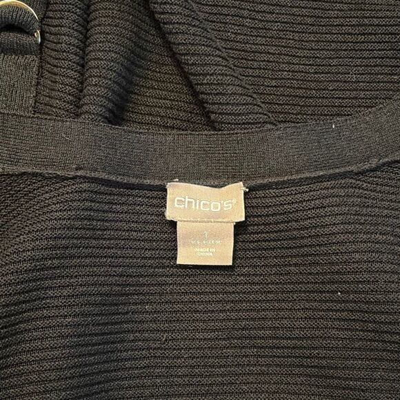 Chico’s Black Ribbed Open Front Cardigan Sweater Size Medium - Picture 5 of 6